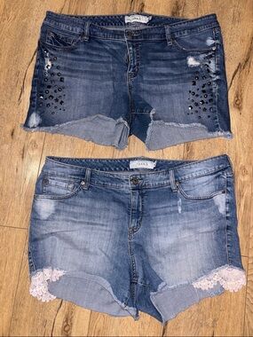 Torrid Blue Denim Shorts Duo with Studs and Lace
